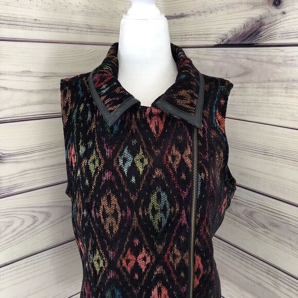 Christopher & Banks Black Colorful Patterned Leather Trim Vest Medium - Picture 4 of 9